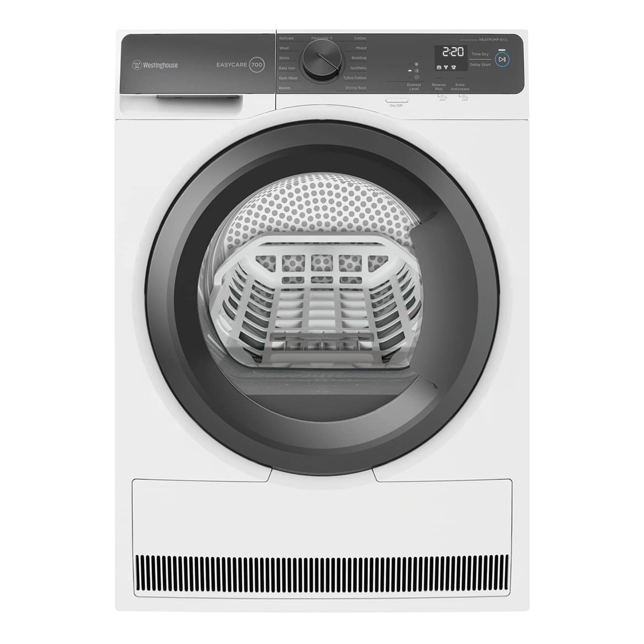 Westinghouse 8kg EasyCare 700 Series Heat Pump Dryer WDH804N8WA, Front View 2