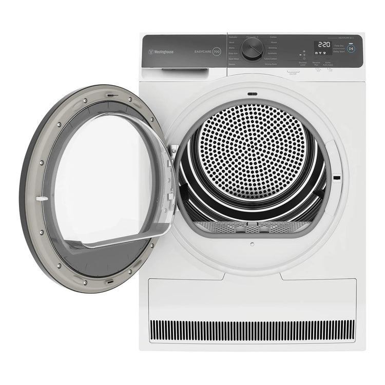Westinghouse 8kg EasyCare 700 Series Heat Pump Dryer WDH804N8WA, Front View With Door Open