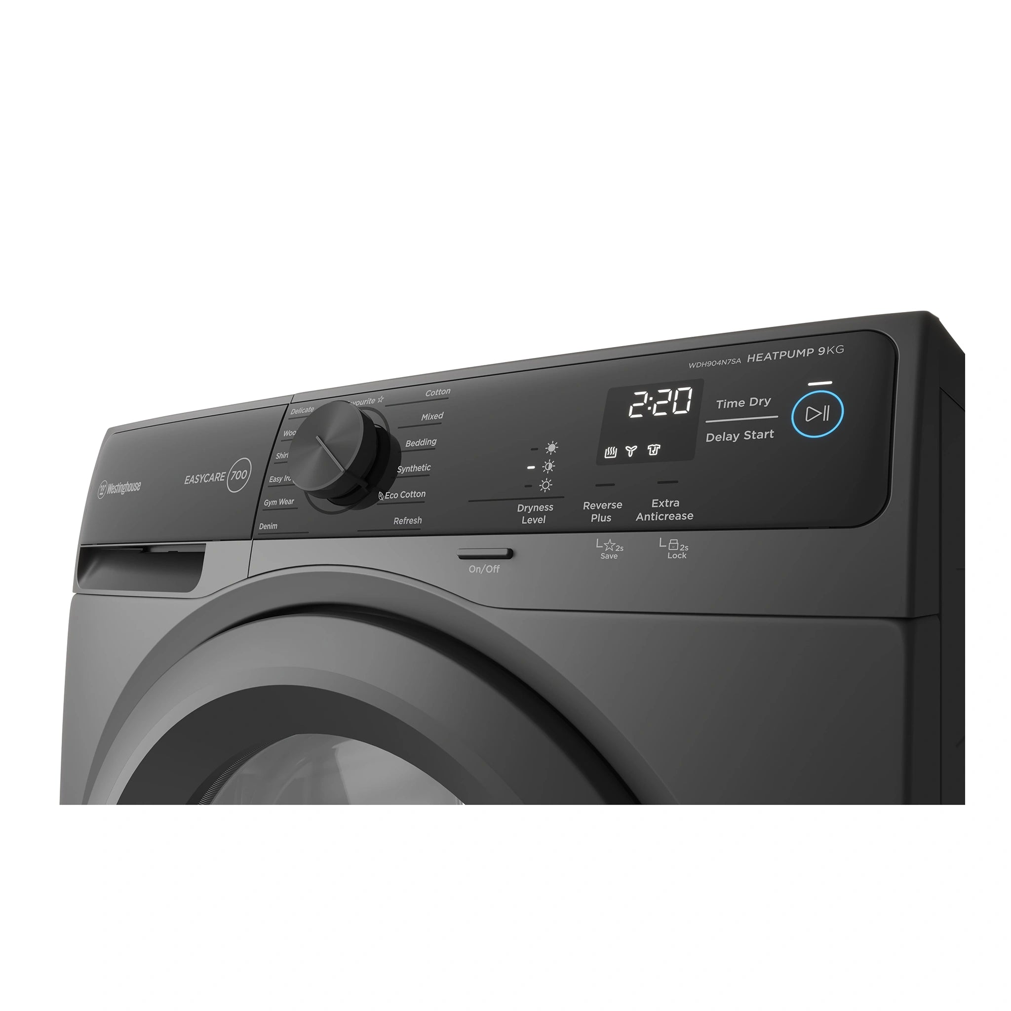 Westinghouse 9kg EasyCare 700 Series Heat Pump Dryer WDH904N7SA, Control Panel View
