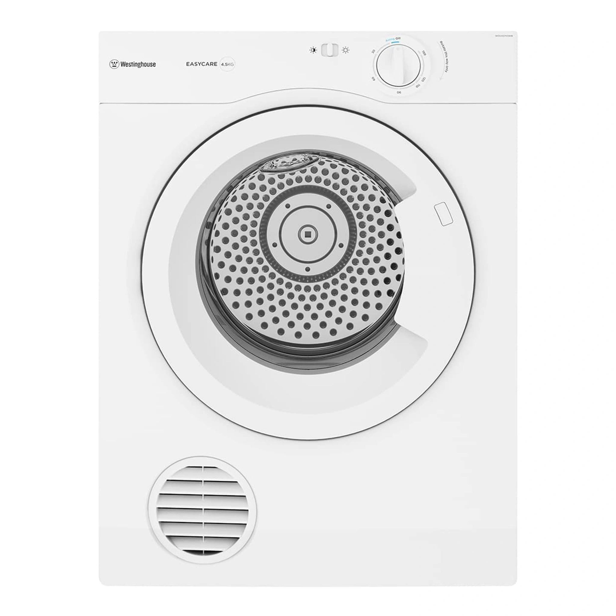 Westinghouse 4.5kg vented tumble dryer WDV457H3WB, Front View