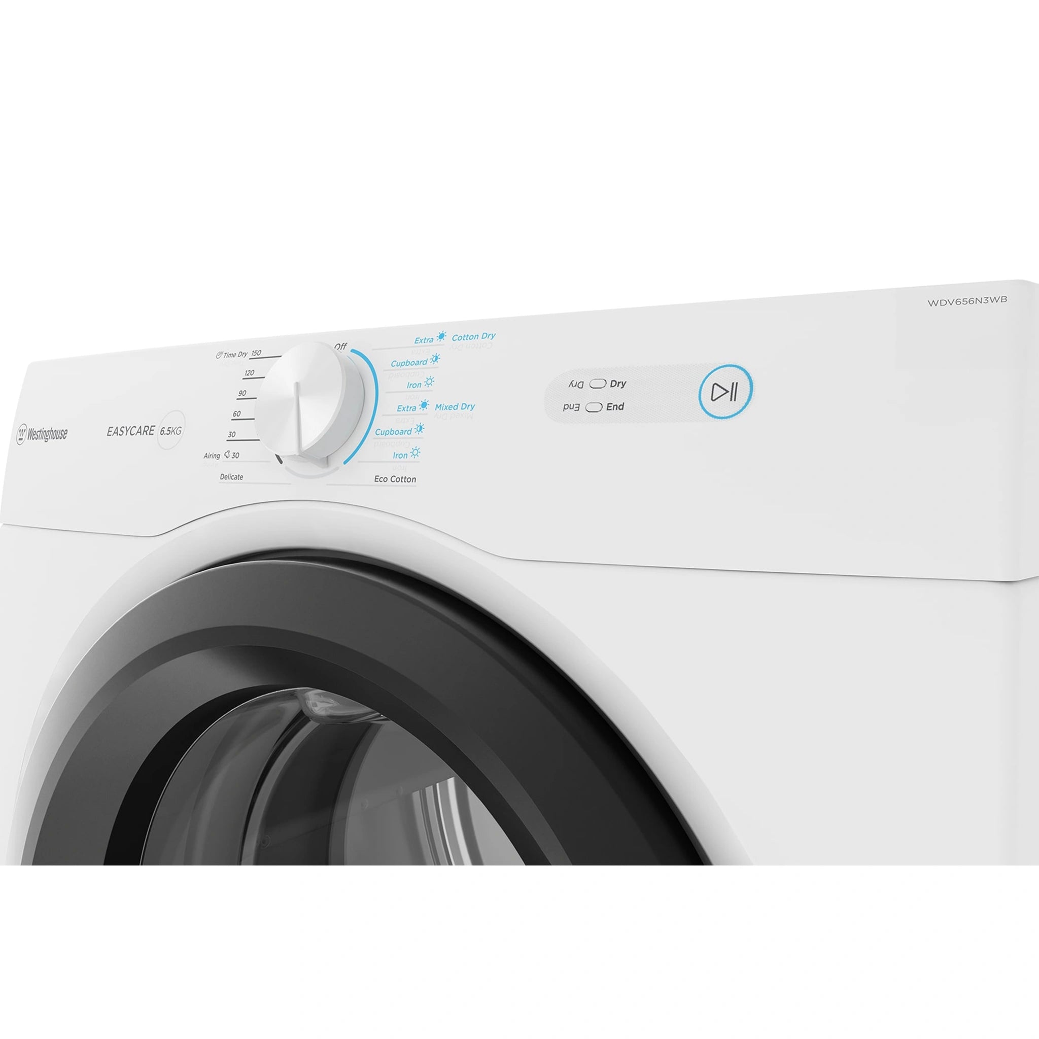 Westinghouse 6.5 kg vented clothes dryer WDV656N3WB, Control Panel View