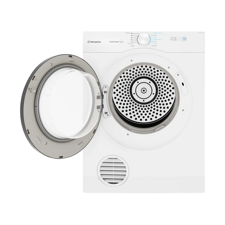 Westinghouse 6.5 kg vented clothes dryer WDV656N3WB, Front View With Door Open