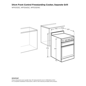 Westinghouse 54cm Freestanding Electric Oven with Ceramic Cooktop WFE542SC, Dimensions View