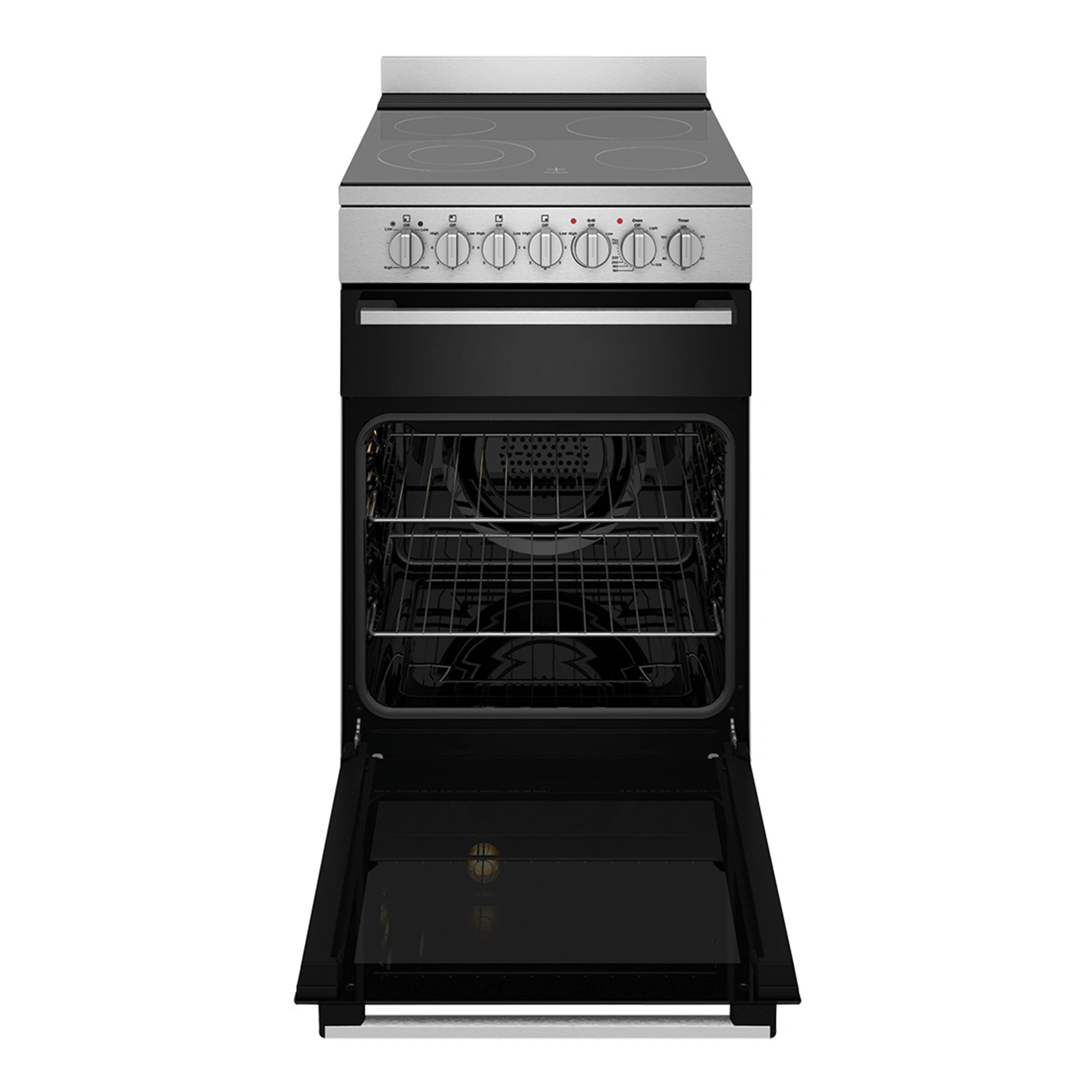 Westinghouse 54cm Freestanding Electric Oven with Ceramic Cooktop WFE542SC, Front View Door Open