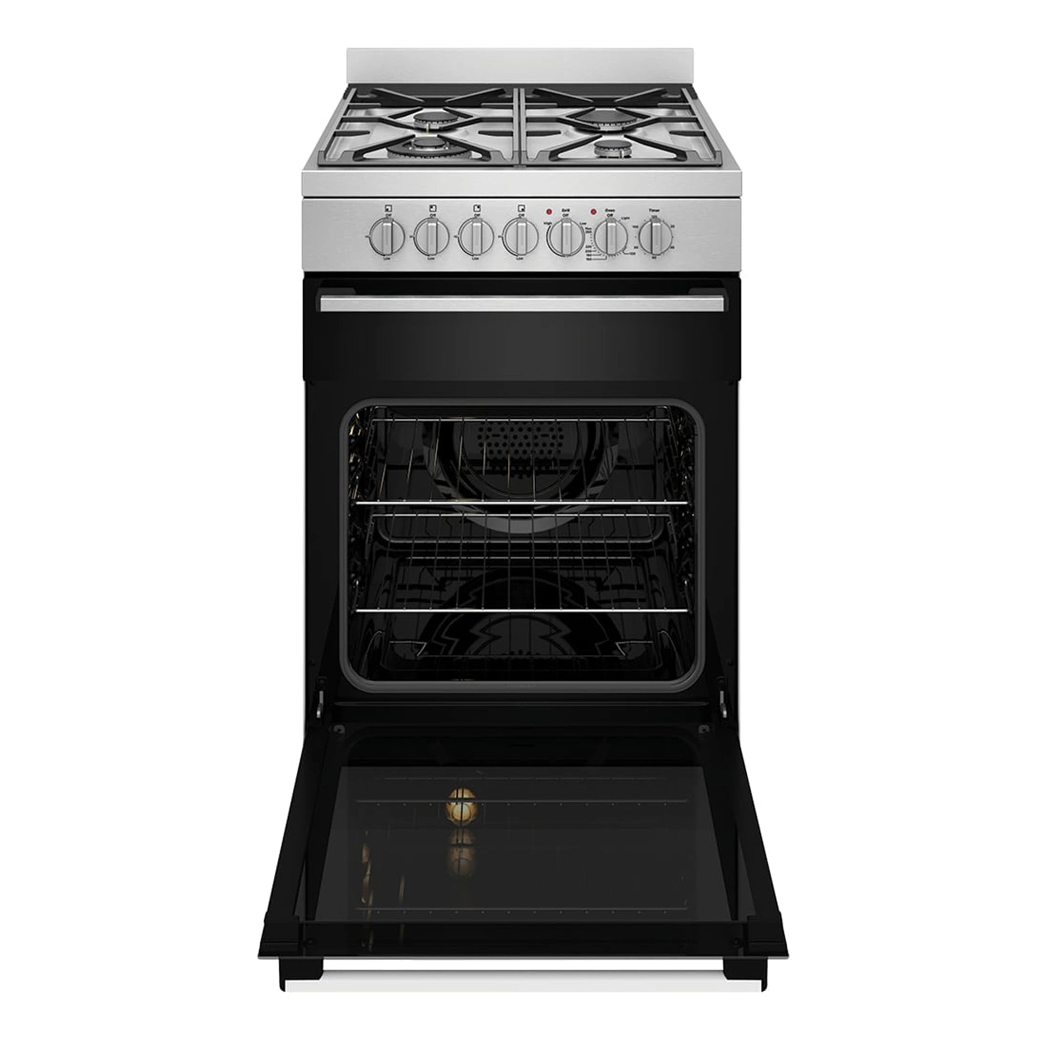 Westinghouse 60cm Freestanding Electric Oven with Gas Cooktop WFE612SC, Front View With Door Open