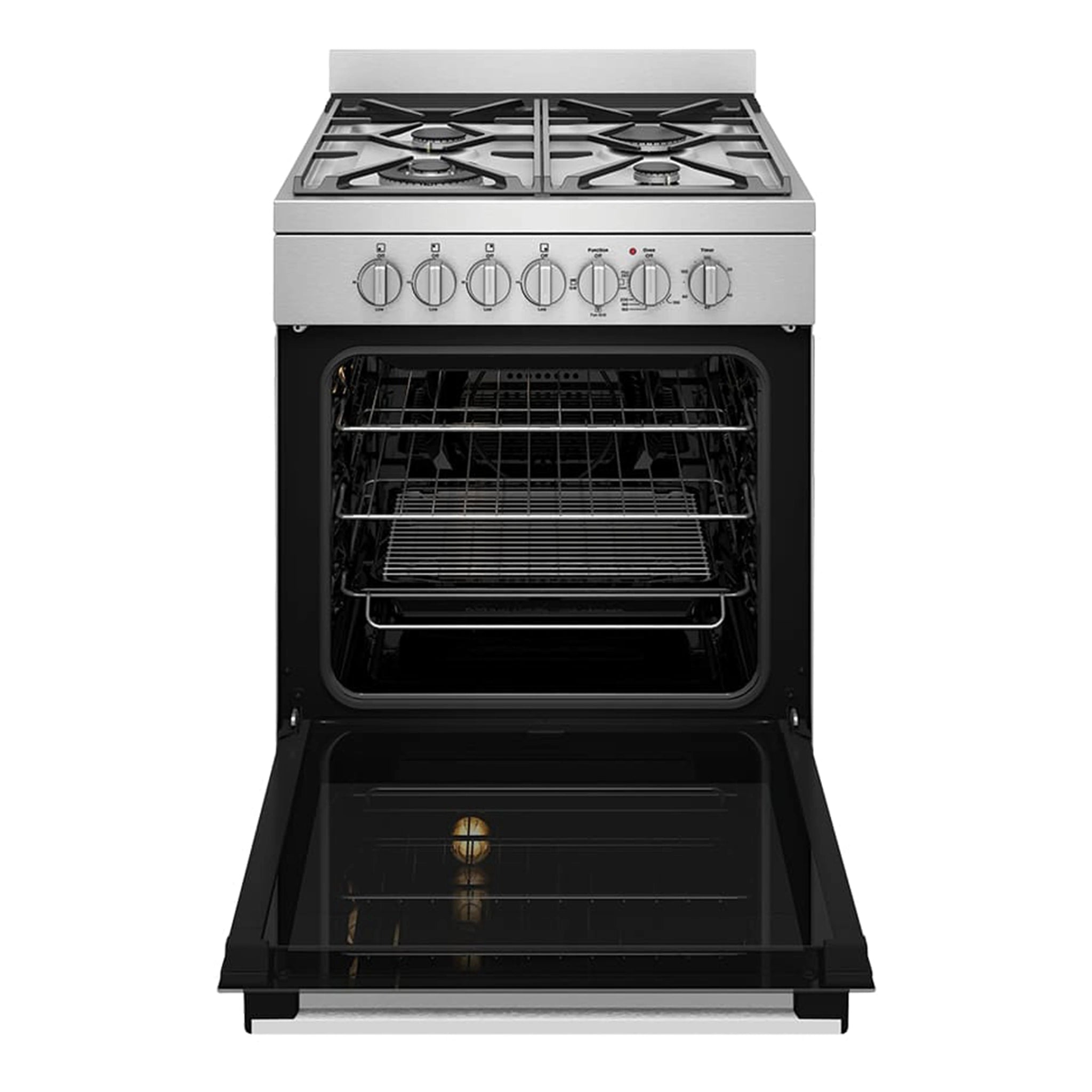Westinghouse 60cm Freestanding Dual Fuel Oven WFE614SC, Front View With Door Open