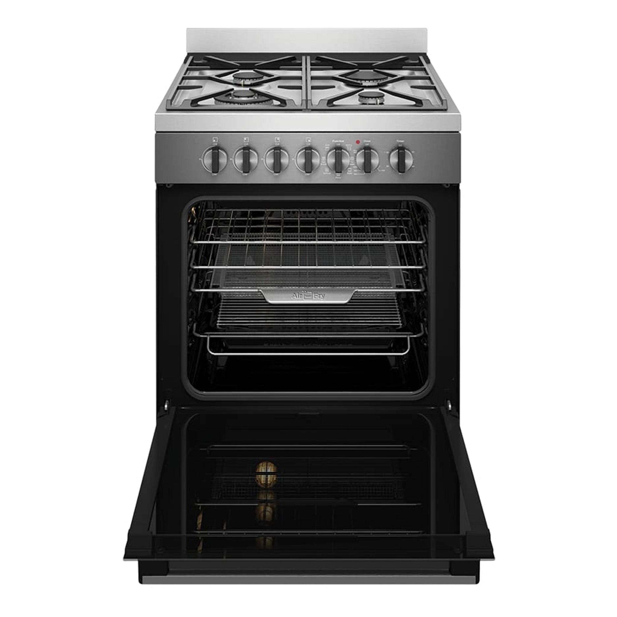 Westinghouse 60cm Freestanding Dual Fuel Oven with AirFry WFE616DSC, Front View With Door Open