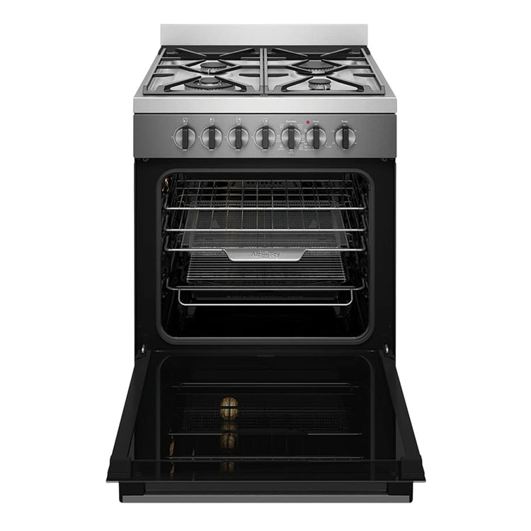 Westinghouse 60cm Freestanding Dual Fuel Oven with AirFry WFE616DSC, Front View With Door Open