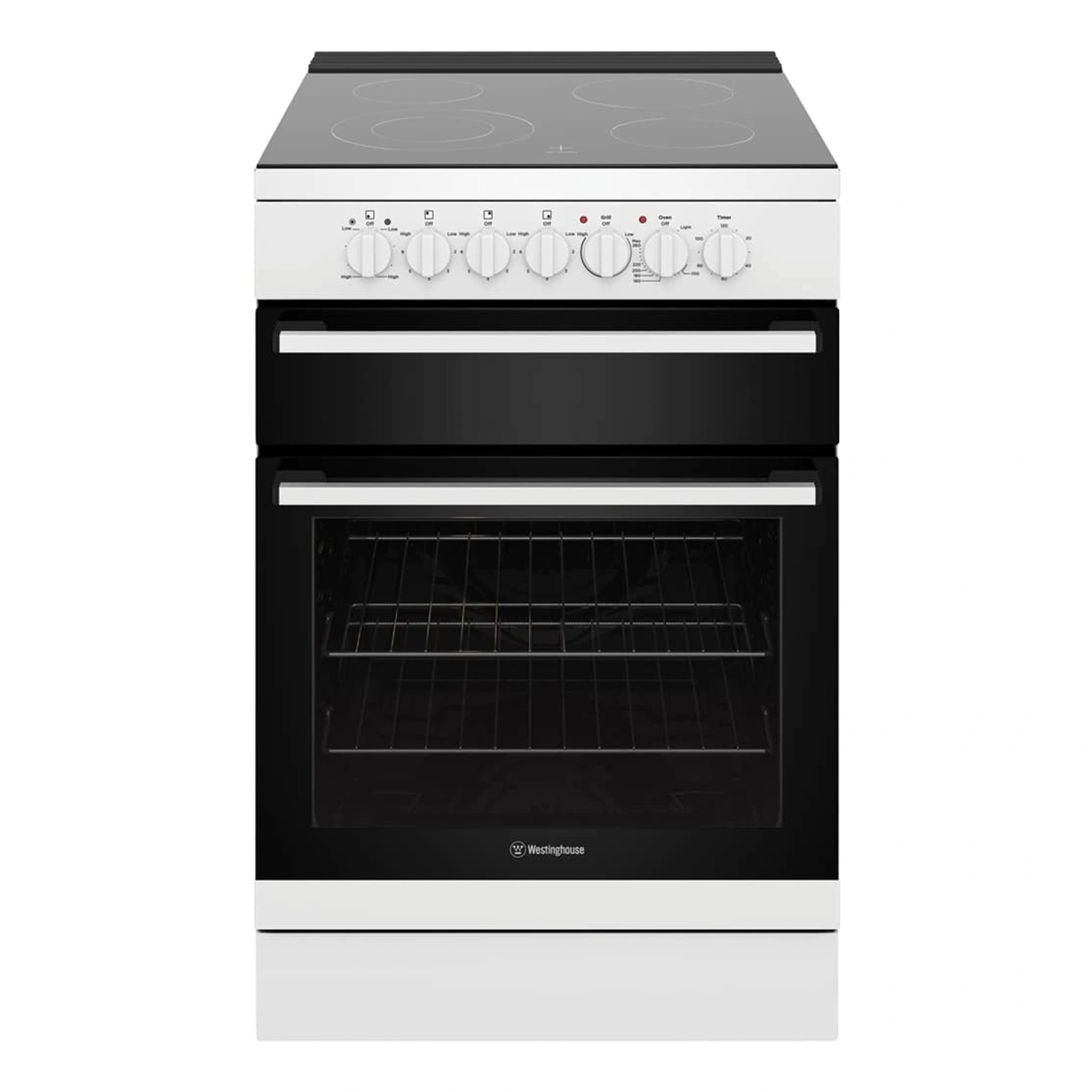 Westinghouse 4 Zones Freestanding Electric Oven – White WFE642WCB, Front View