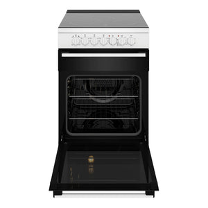 Westinghouse 4 Zones Freestanding Electric Oven – White WFE642WCB, Front View With Door Open