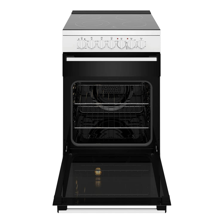 Westinghouse 4 Zones Freestanding Electric Oven – White WFE642WCB, Front View With Door Open