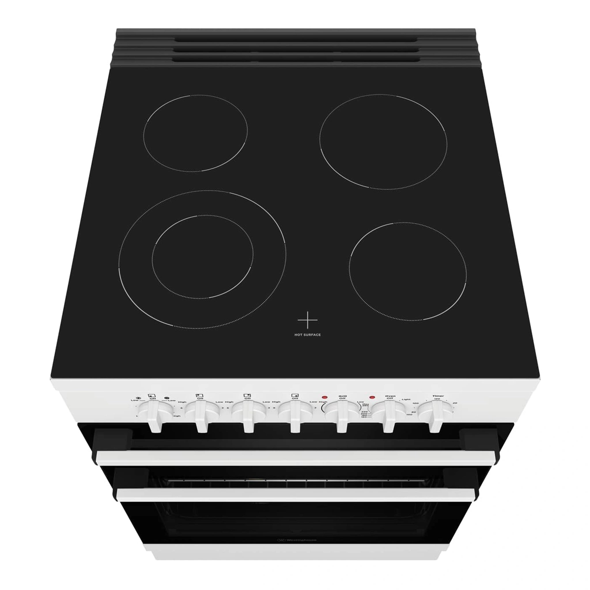 Westinghouse 4 Zones Freestanding Electric Oven – White WFE642WCB, Top View