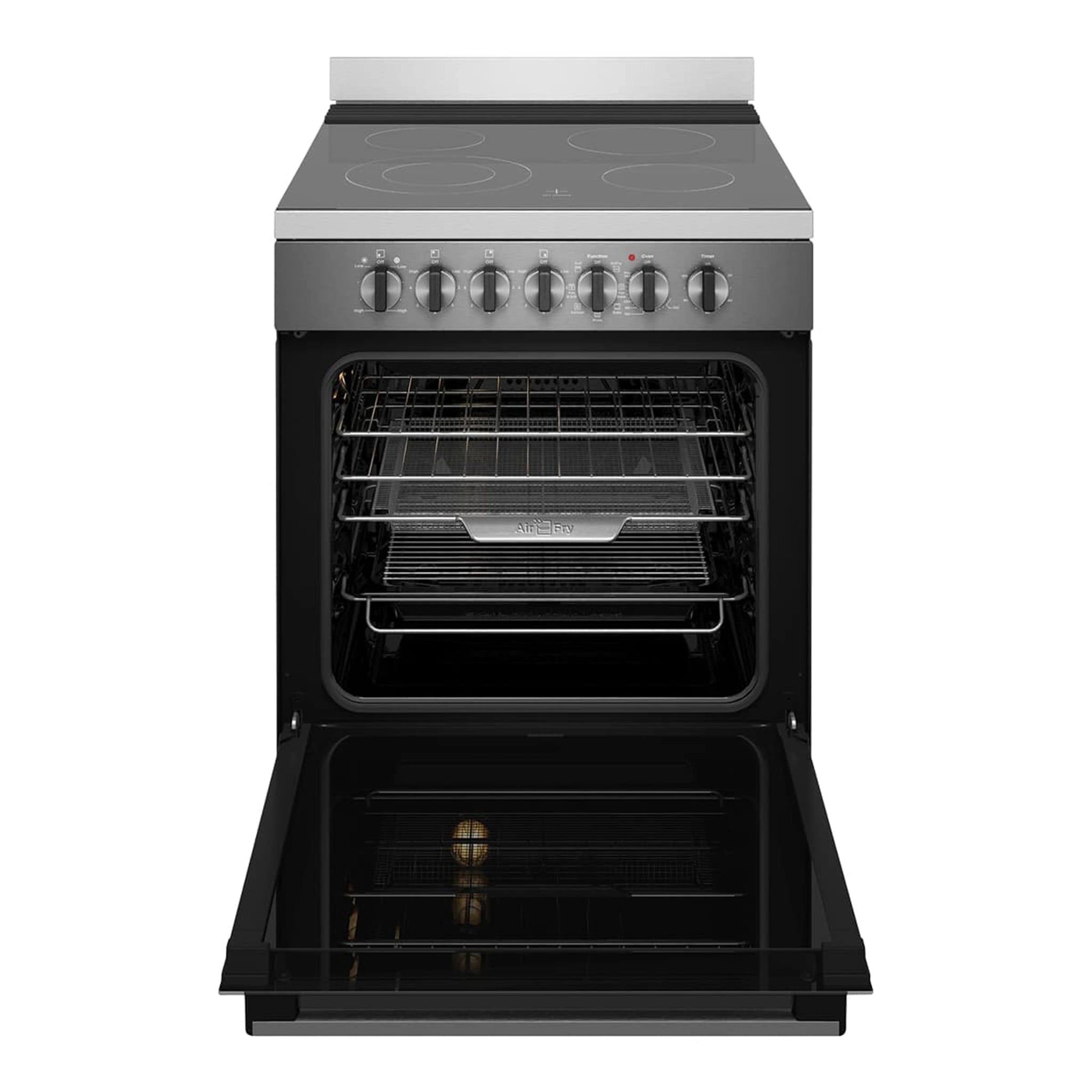 Westinghouse 60cm 4 Zones Electric Oven with AirFry WFE646DSCB, Front View With Door Open