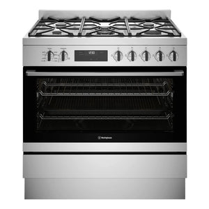 Westinghouse 90cm Dual Fuel Freestanding Cooker Stainless Steel WFE9515SD, Front View