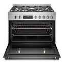Westinghouse 90cm Dual Fuel Freestanding Cooker Stainless Steel WFE9515SD, Front View With Door Open