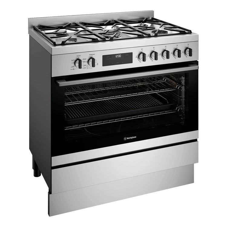 Westinghouse 90cm Dual Fuel Freestanding Cooker Stainless Steel WFE9515SD, Left Side View