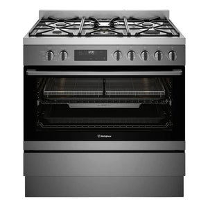 Westinghouse 90cm Dual Fuel Freestanding Cooker with Air Fry Dark Stainless Steel WFE9516DD, Front View
