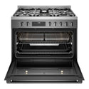 Westinghouse 90cm Dual Fuel Freestanding Cooker with Air Fry Dark Stainless Steel WFE9516DD, Front View With Door Open