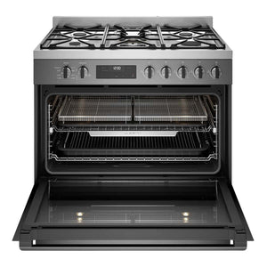 Westinghouse 90cm Dual Fuel Freestanding Cooker with Air Fry Dark Stainless Steel WFE9516DD, Front View With Door Open