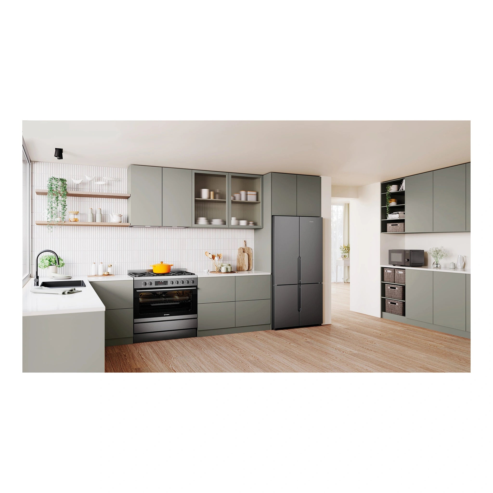 Westinghouse 90cm Dual Fuel Pyrolytic Freestanding Cooker with SteamBake Dark Stainless Steel WFEP9717DD, Lifestyle View 2
