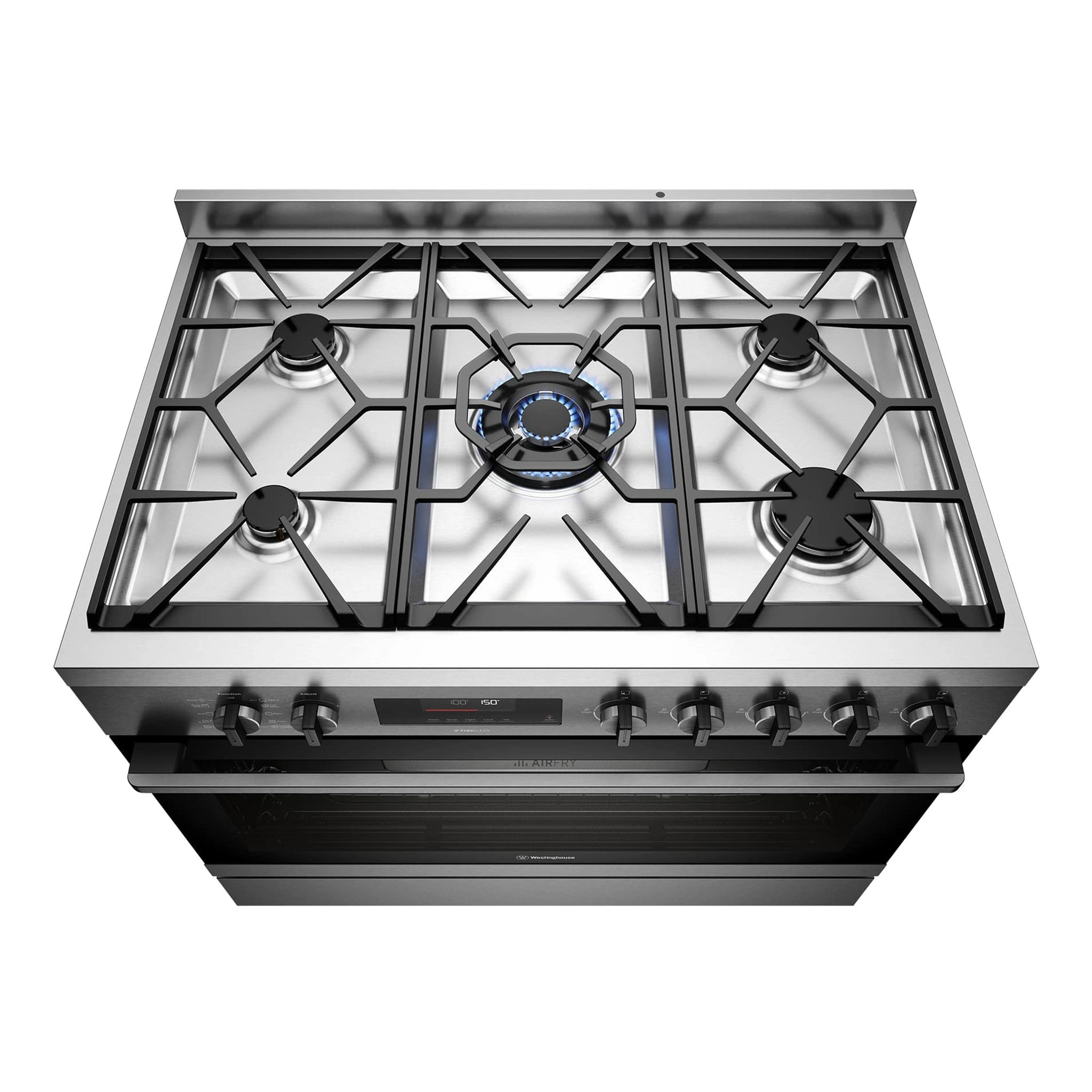 Westinghouse 90cm Dual Fuel Pyrolytic Freestanding Cooker with SteamBake Dark Stainless Steel WFEP9717DD, Top View