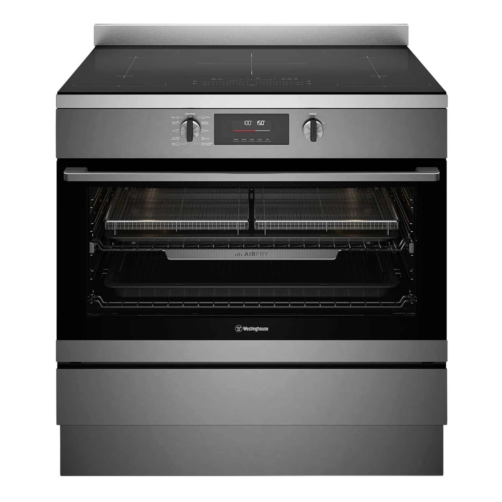 Westinghouse 90cm electric pyrolytic freestanding oven with Air Fry, dark stainless steel WFEP9757DD, Front View