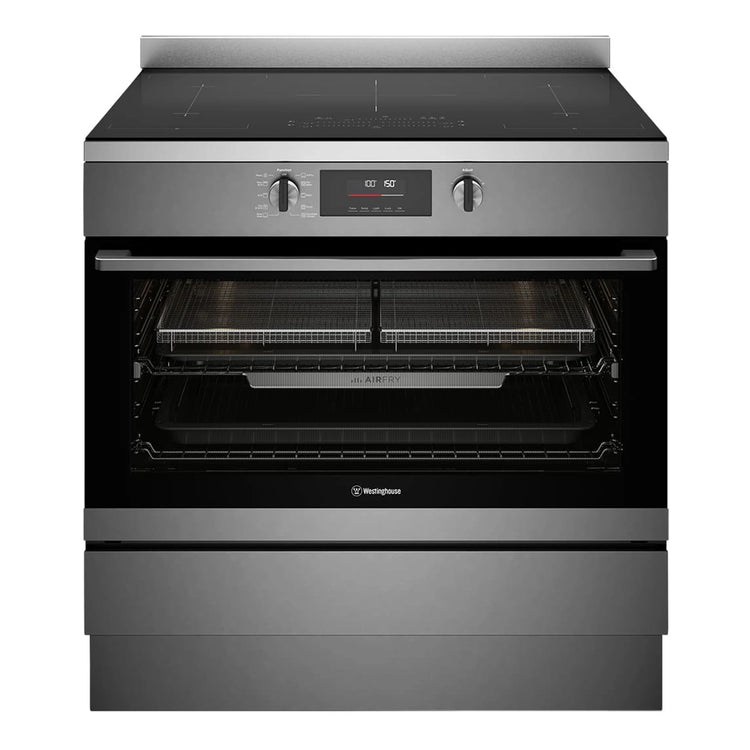 Westinghouse 90cm electric pyrolytic freestanding oven with Air Fry, dark stainless steel WFEP9757DD, Front View