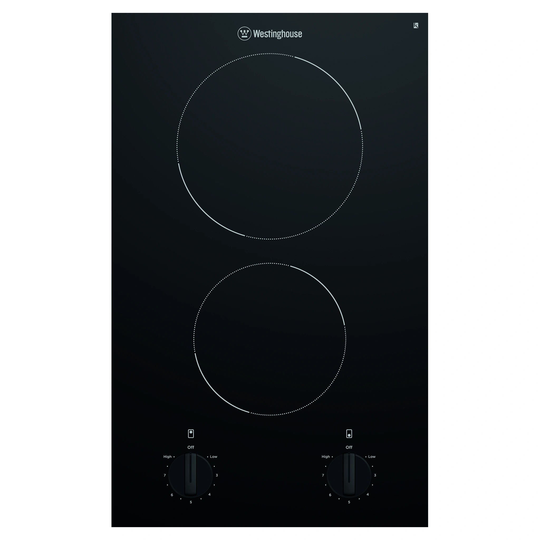 Westinghouse 30cm 2-Zone Ceramic Cooktop WHC322BC, Front View