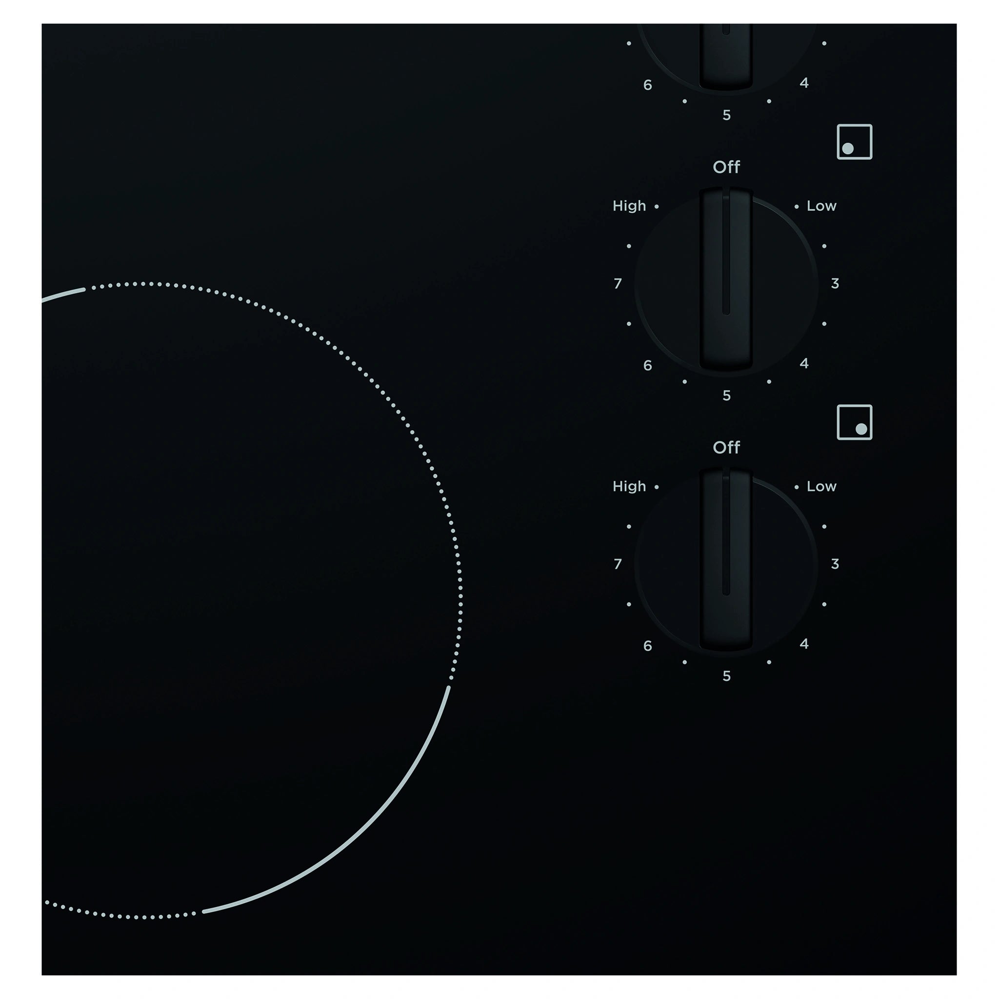 Westinghouse 60cm 4 Zone Easy Clean Ceramic Cooktop WHC642BC, Control Close-Up View