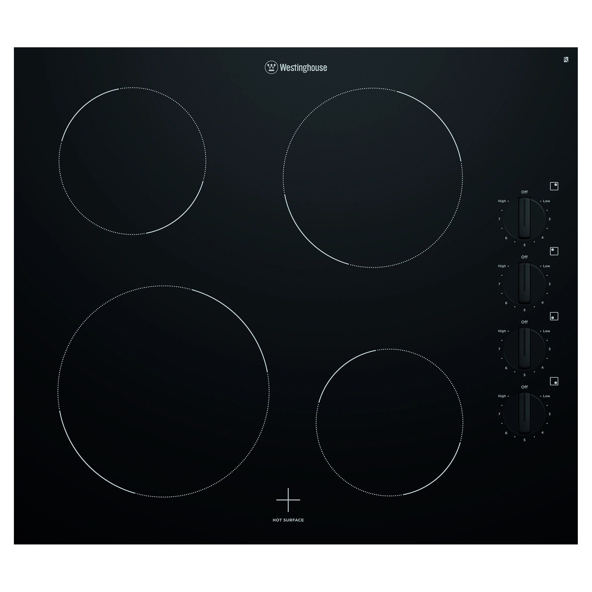 Westinghouse 60cm 4 Zone Easy Clean Ceramic Cooktop WHC642BC, Front View