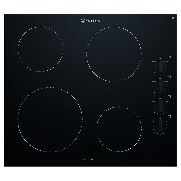 Westinghouse 60cm 4 Zone Easy Clean Ceramic Cooktop WHC642BC, Front View