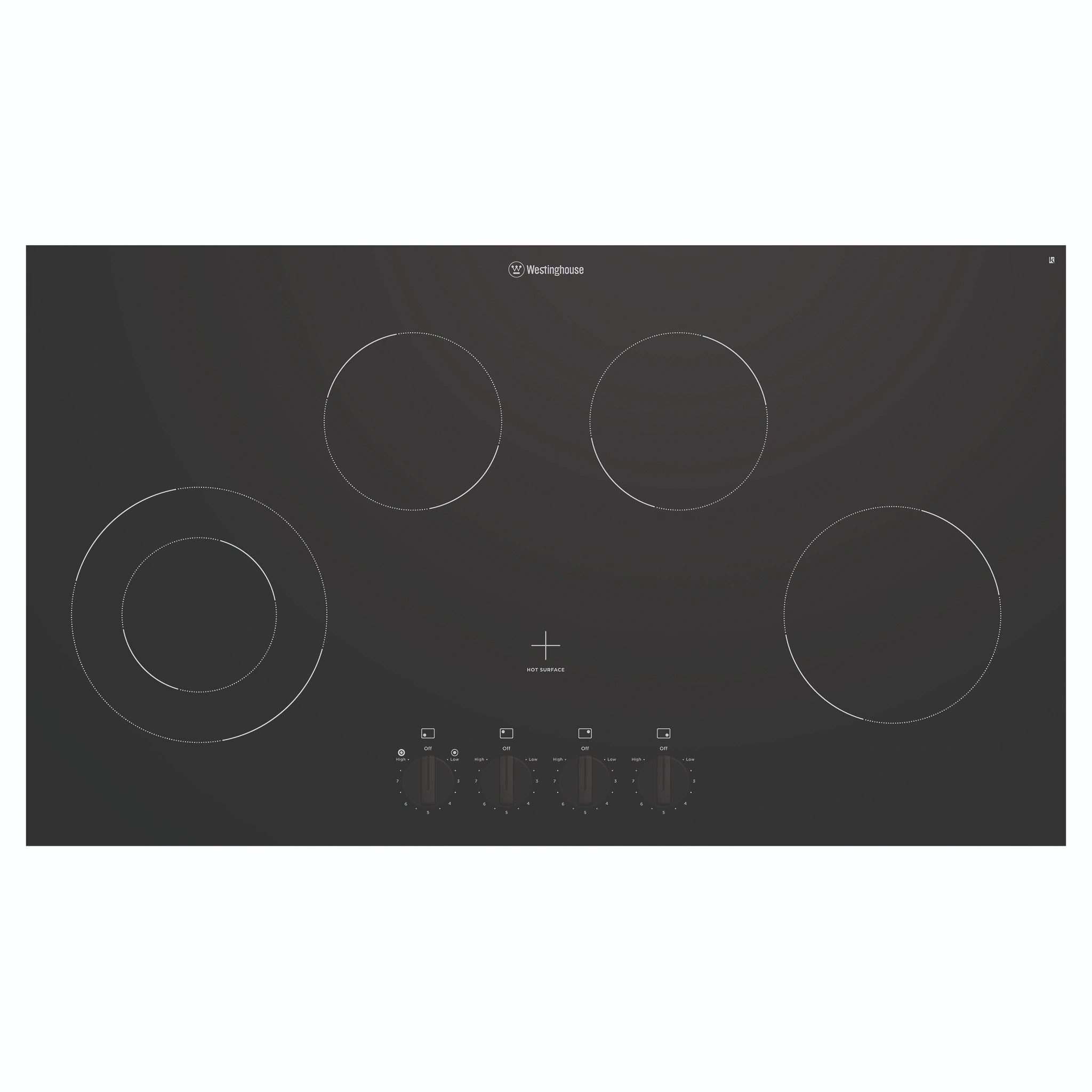 Westinghouse 90cm 4-zone ceramic cooktop WHC942BC, Front View