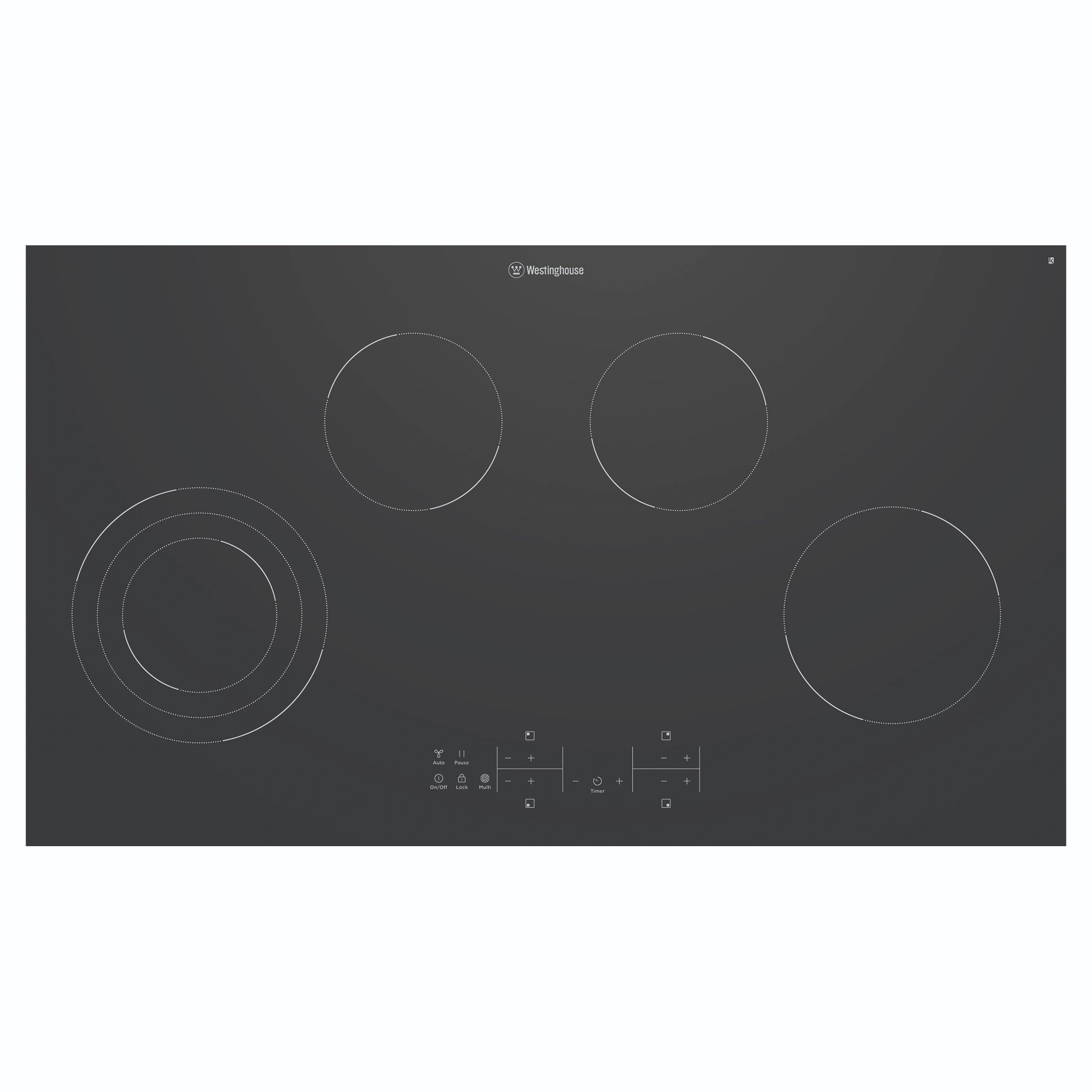 Westinghouse 90cm 4-Zone Ceramic Cooktop WHC943BD, Front View