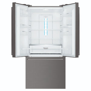 Westinghouse 491L French Door Fridge - Dark Stainless Steel WHE5204BC, Front View With Upper Door Open Two Sided View