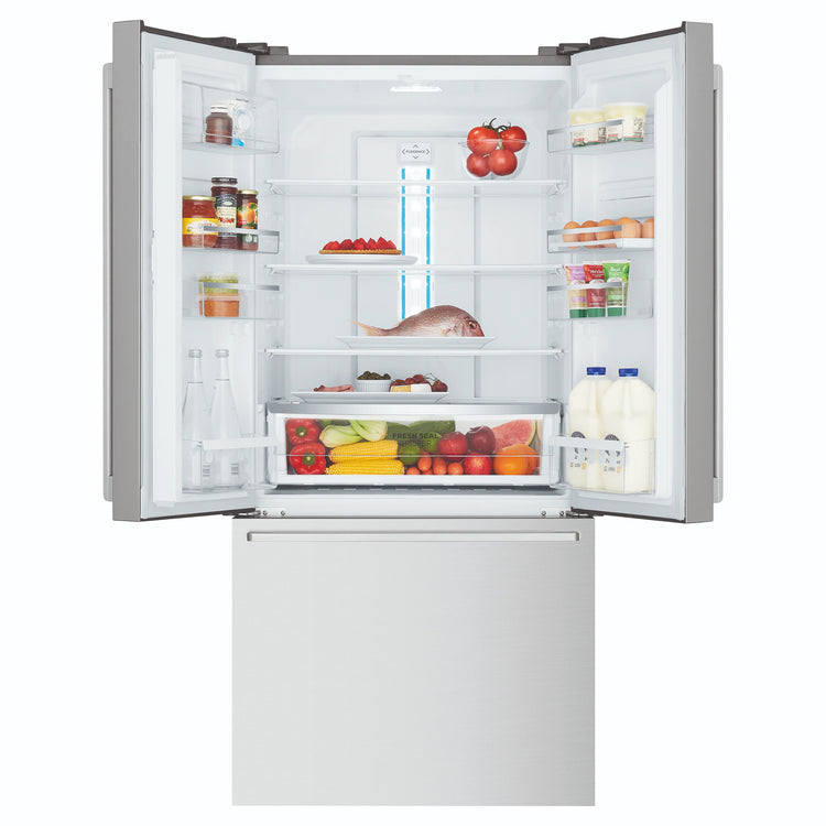 Westinghouse 491L French Door Fridge - Stainless Steel WHE5204SC, Front View Upper Two Sided Door Open View With Storages
