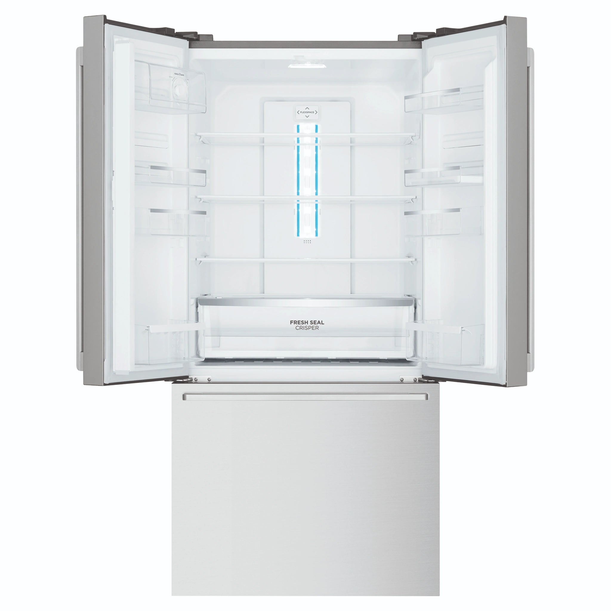 Westinghouse 491L French Door Fridge - Stainless Steel WHE5264SC, Front View Upper Two Sided Door Open View