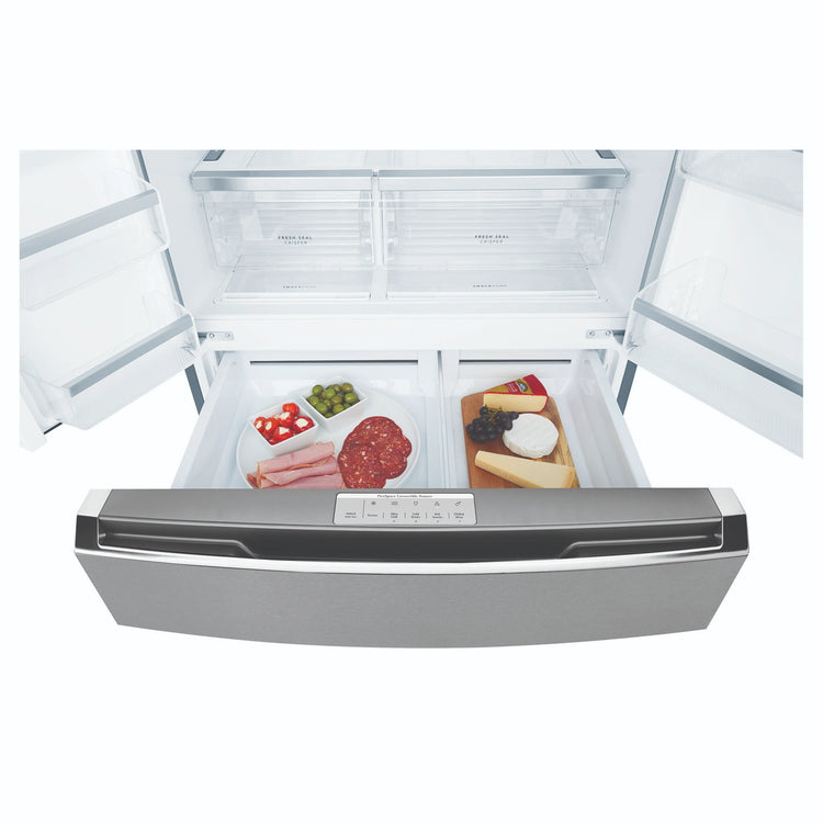 Westinghouse 609L French Door Fridge - Dark Stainless Steel WHE6170BB, Drawer Open View With Storages