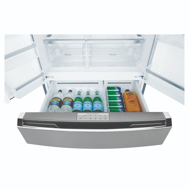 Westinghouse 609L French Door Fridge - Dark Stainless Steel WHE6170BB, Drawer Open View With Storages 2