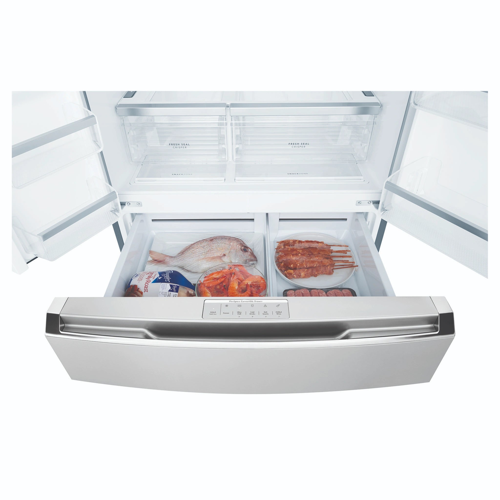 Westinghouse 609L French Door Fridge - Stainless Steel WHE6170SB, Drawer Open View With Storages 5