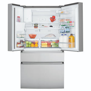 Westinghouse 609L French Door Fridge - Stainless Steel WHE6170SB, Front View With Upper Two Sided Door Open View With Storages