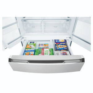 Westinghouse 619L French Door Fridge with Ice and Water Dispenser WHE6270SB, Drawer Open View With Storages