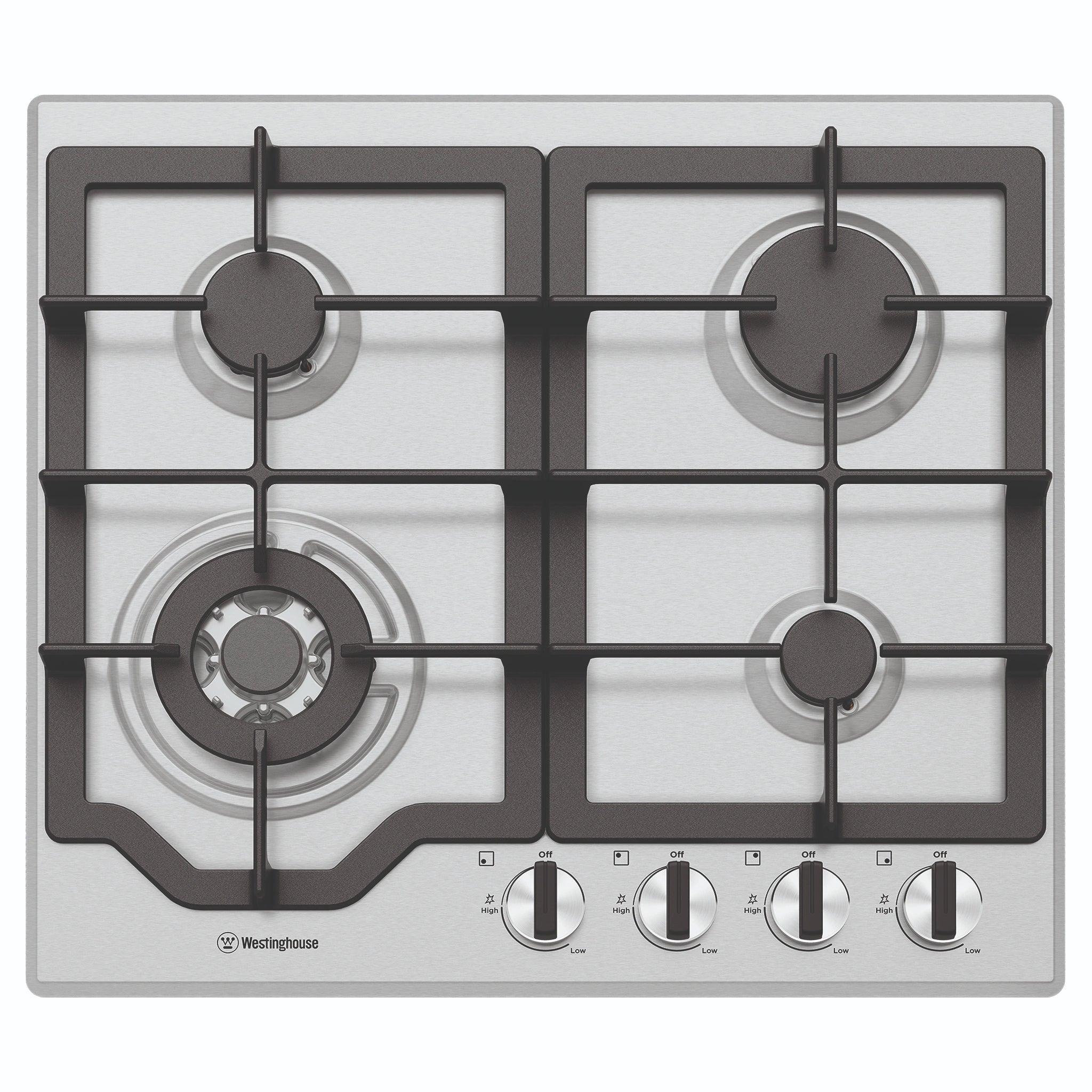 Westinghouse 60cm 4 Burner Gas Cooktop - Stainless Steel WHG644SC, Front View
