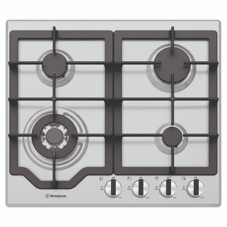 Westinghouse 60cm 4 Burner Gas Cooktop - Stainless Steel WHG644SC, Front View