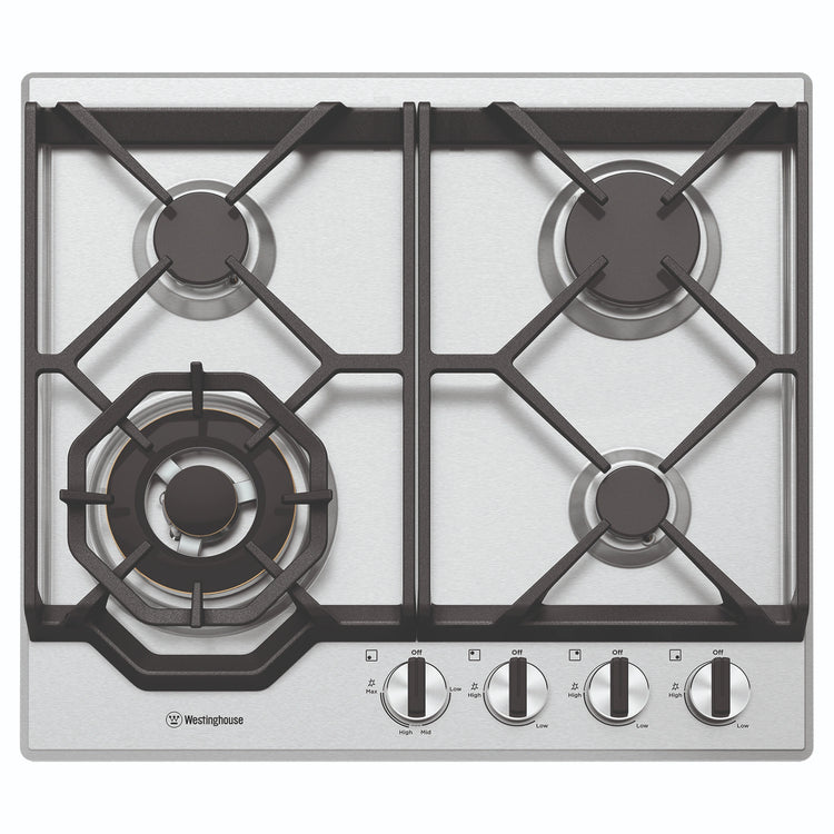 Westinghouse 60cm 4-Burner Stainless Steel Gas Hob WHG648SC, Front View