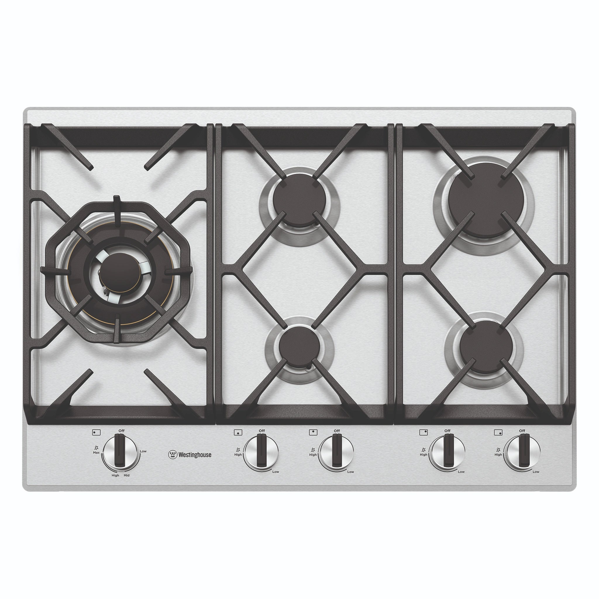 Westinghouse WHG758SC 75cm 5-Burner Gas Cooktop – Stainless Steel