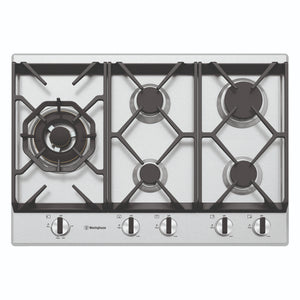 Westinghouse 75cm 5-Burner Gas Cooktop – Stainless Steel WHG758SC, Front View