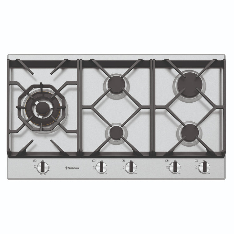 Westinghouse 90cm 5-Burner Gas Stovetop – Stainless Steel WHG958SC, Front View