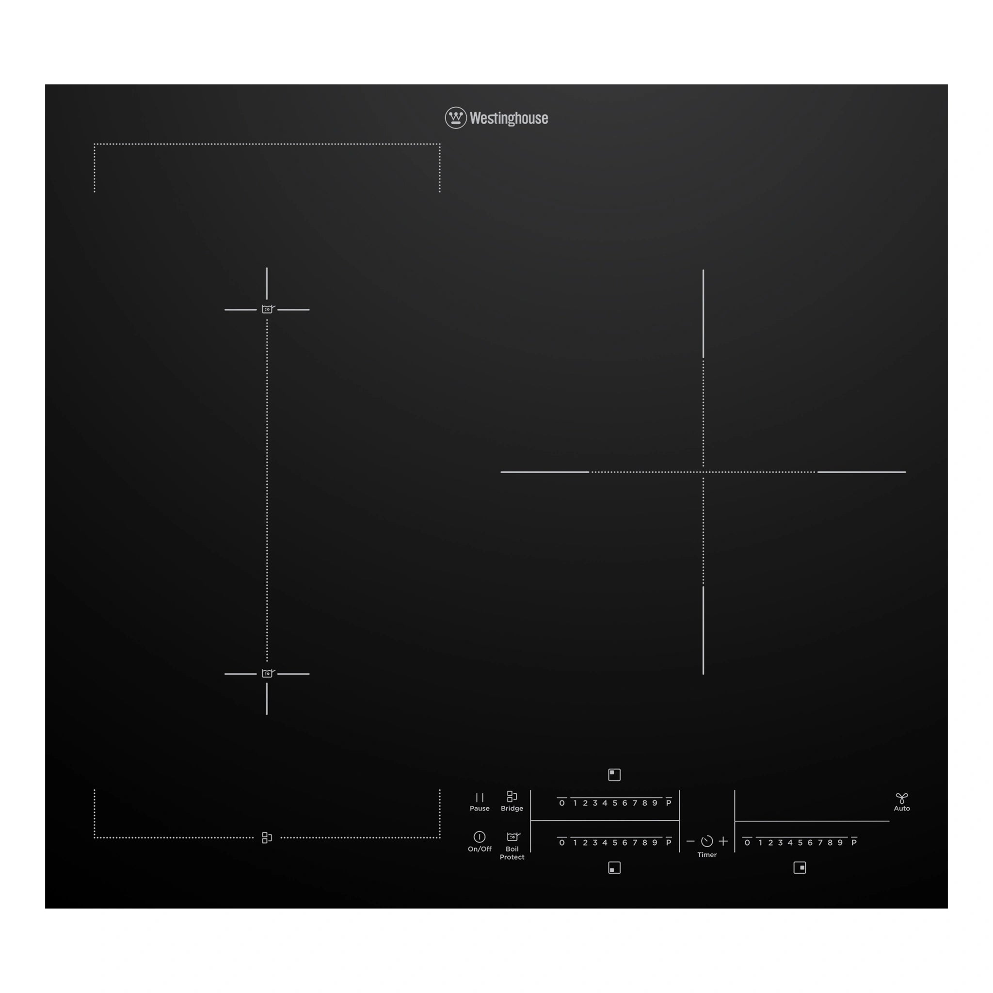 Westinghouse 60cm 3-zone induction cooktop with Boil Protect WHI635BE, Front View