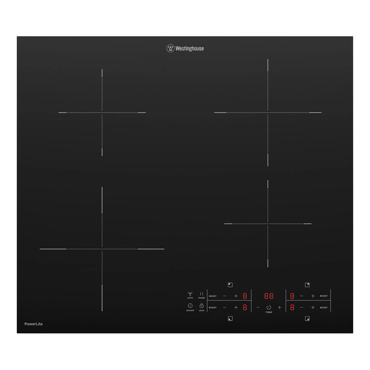 Westinghouse 60cm 4 Zone Power Lite Induction Cooktop WHI642BE, Front View