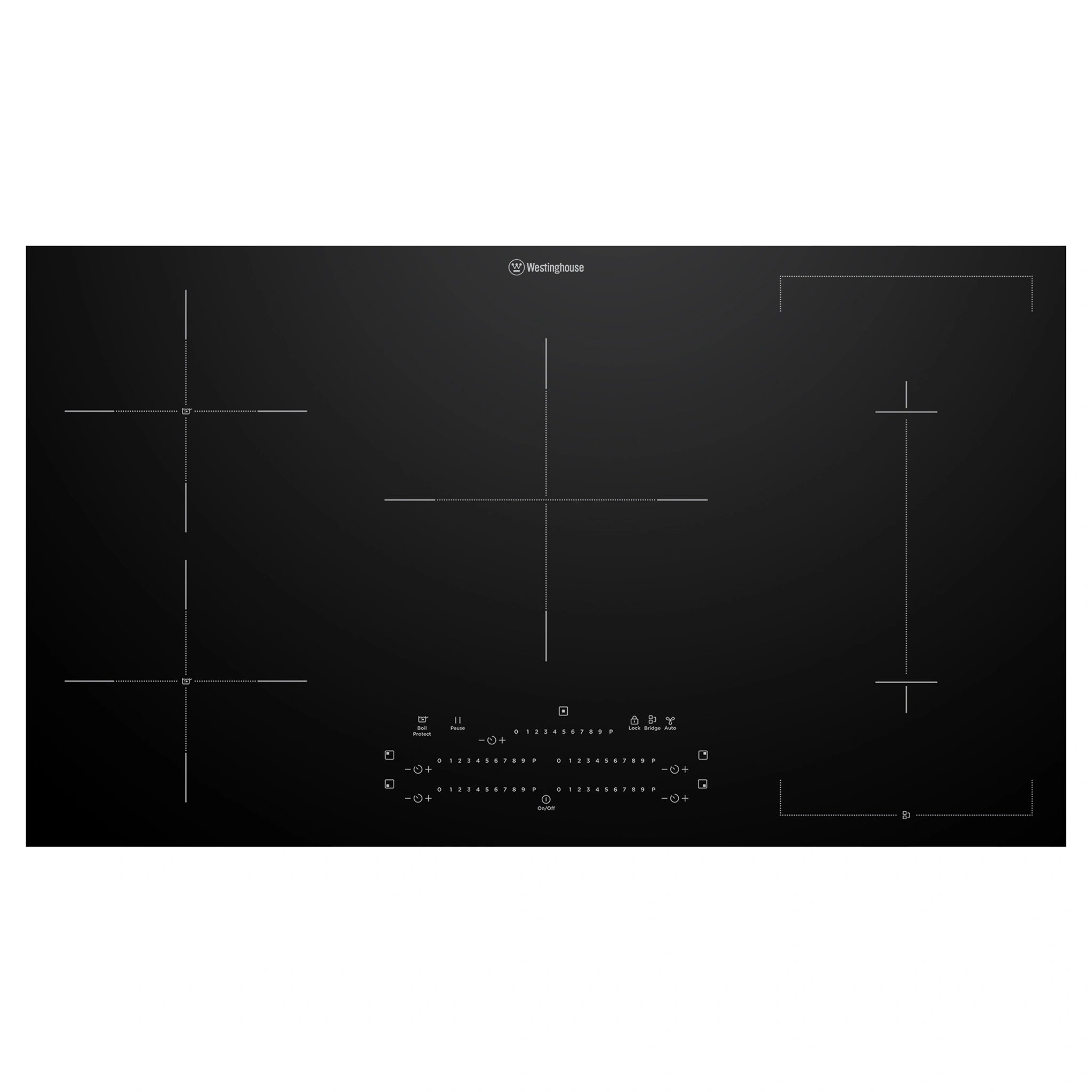 Westinghouse 90cm 5-zone induction cooktop with Boil Protect WHI955BD, Front View
